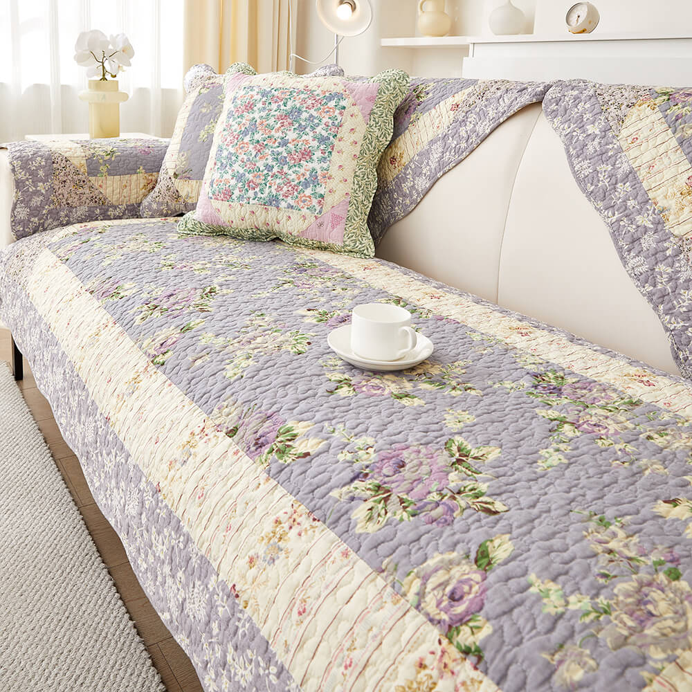 Rustikale florale Patchwork-Baumwoll-Steppdecke gegen Kratzer für Sofas