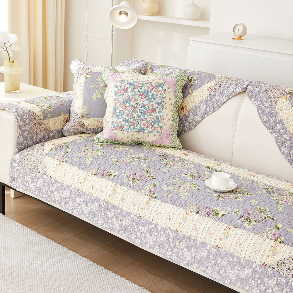 Rustikale florale Patchwork-Baumwoll-Steppdecke gegen Kratzer für Sofas