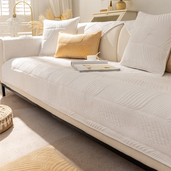 Warmer Rutschfester Sofabezug aus Plüsch mit Blattmuster