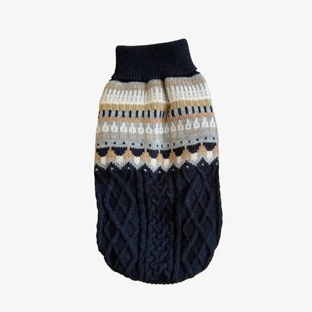 Fair-Isle-Muster gestrickter Leinen-Hundepullover mit klassischem Kragen