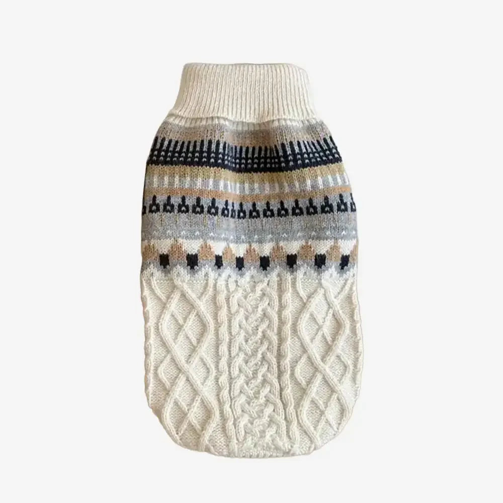 Fair-Isle-Muster gestrickter Leinen-Hundepullover mit klassischem Kragen