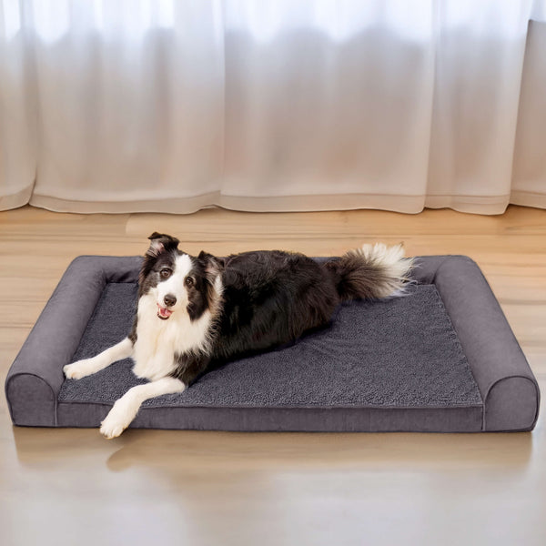 Orthopädisches Eckhundebett mit vollständiger Stützfunktion aus Kunstfleece und Wildleder