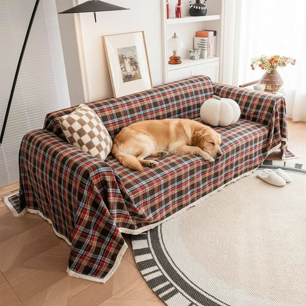 Festliche Karomuster Farbblock Sofa Dekoration Couchbezug
