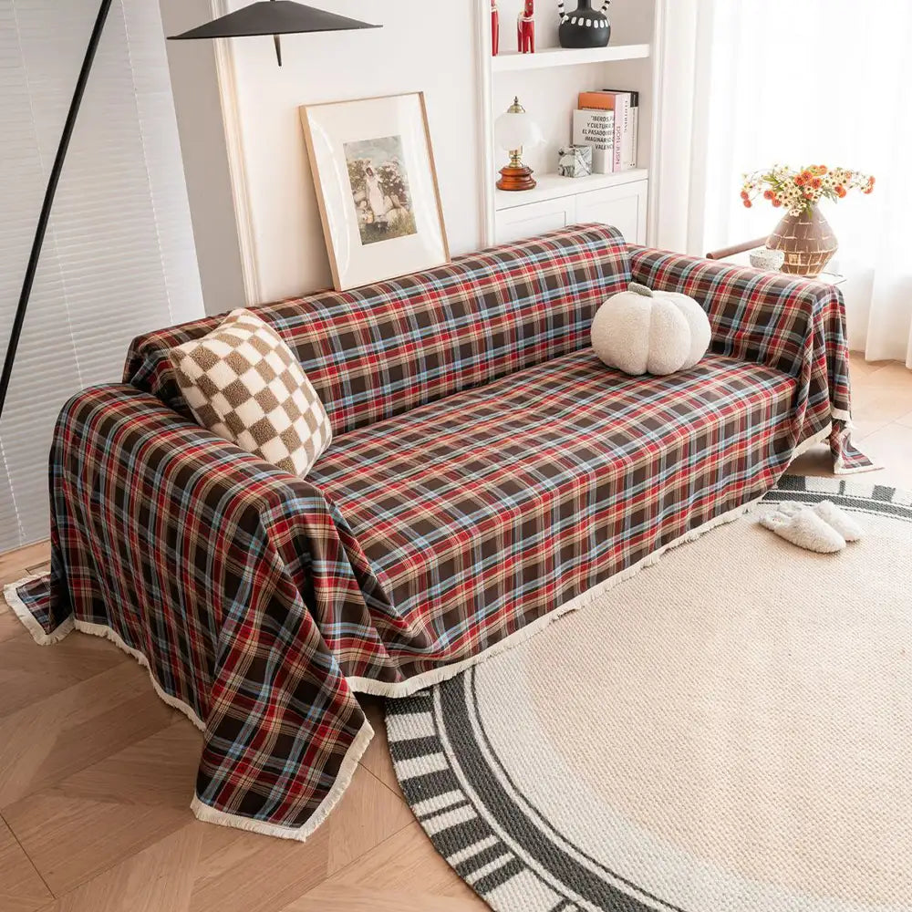 Festliche Karomuster Farbblock Sofa Dekoration Couchbezug