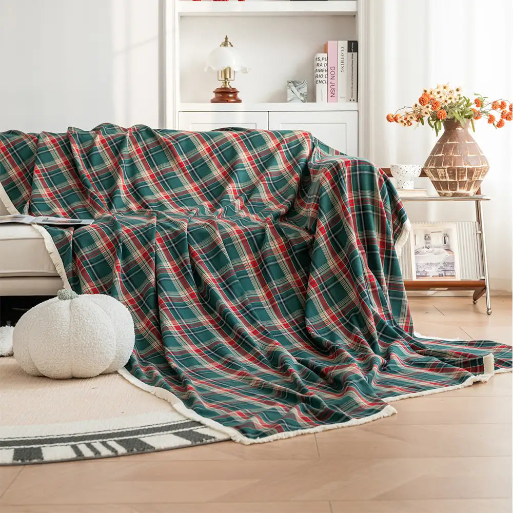 Festliche Karomuster Farbblock Sofa Dekoration Couchbezug