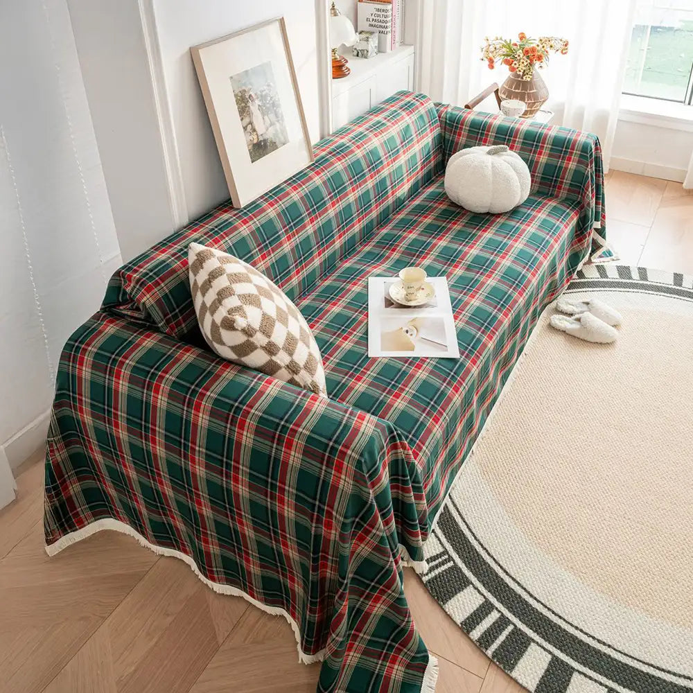 Festliche Karomuster Farbblock Sofa Dekoration Couchbezug