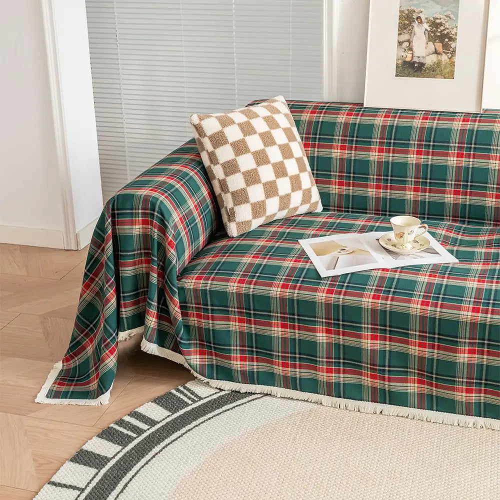 Festliche Karomuster Farbblock Sofa Dekoration Couchbezug