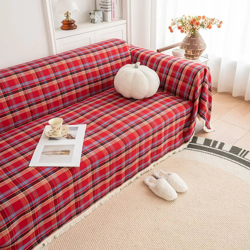 Festliche Karomuster Farbblock Sofa Dekoration Couchbezug