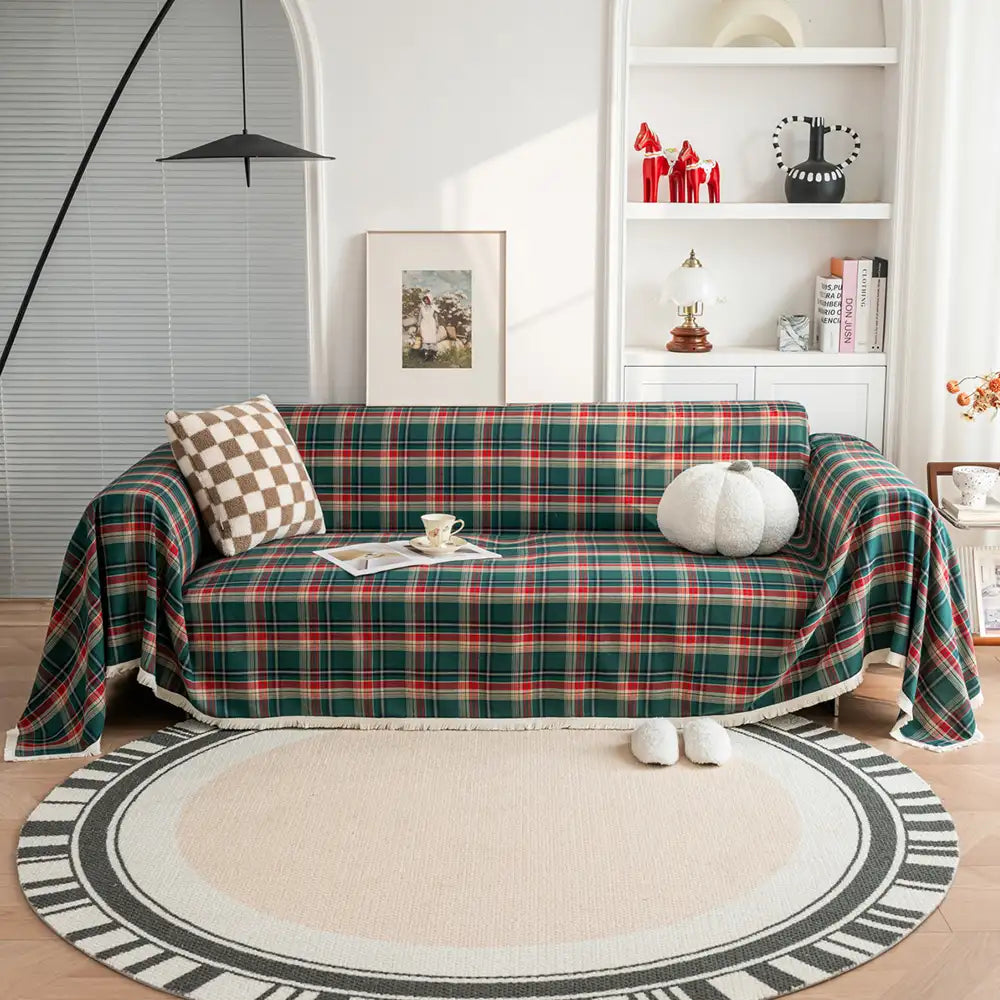 Festliche Karomuster Farbblock Sofa Dekoration Couchbezug