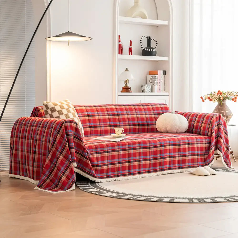 Festliche Karomuster Farbblock Sofa Dekoration Couchbezug