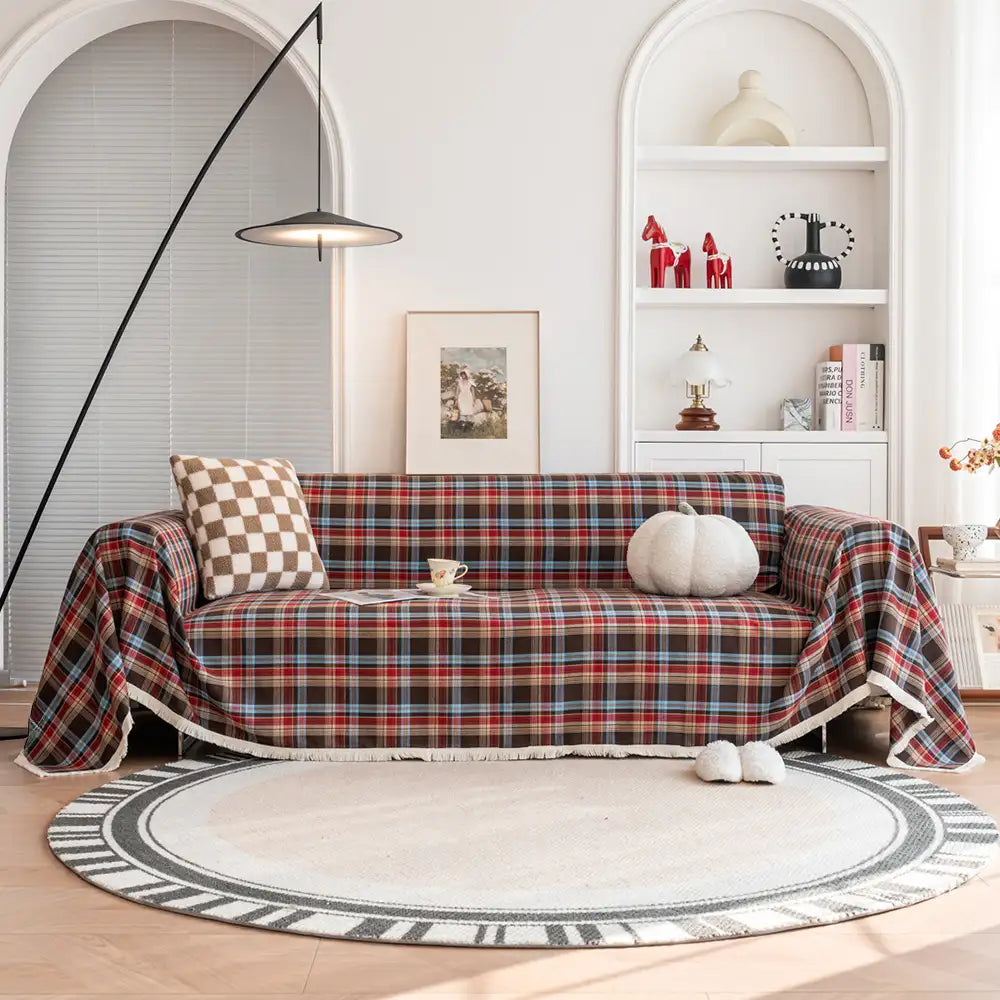 Festliche Karomuster Farbblock Sofa Dekoration Couchbezug