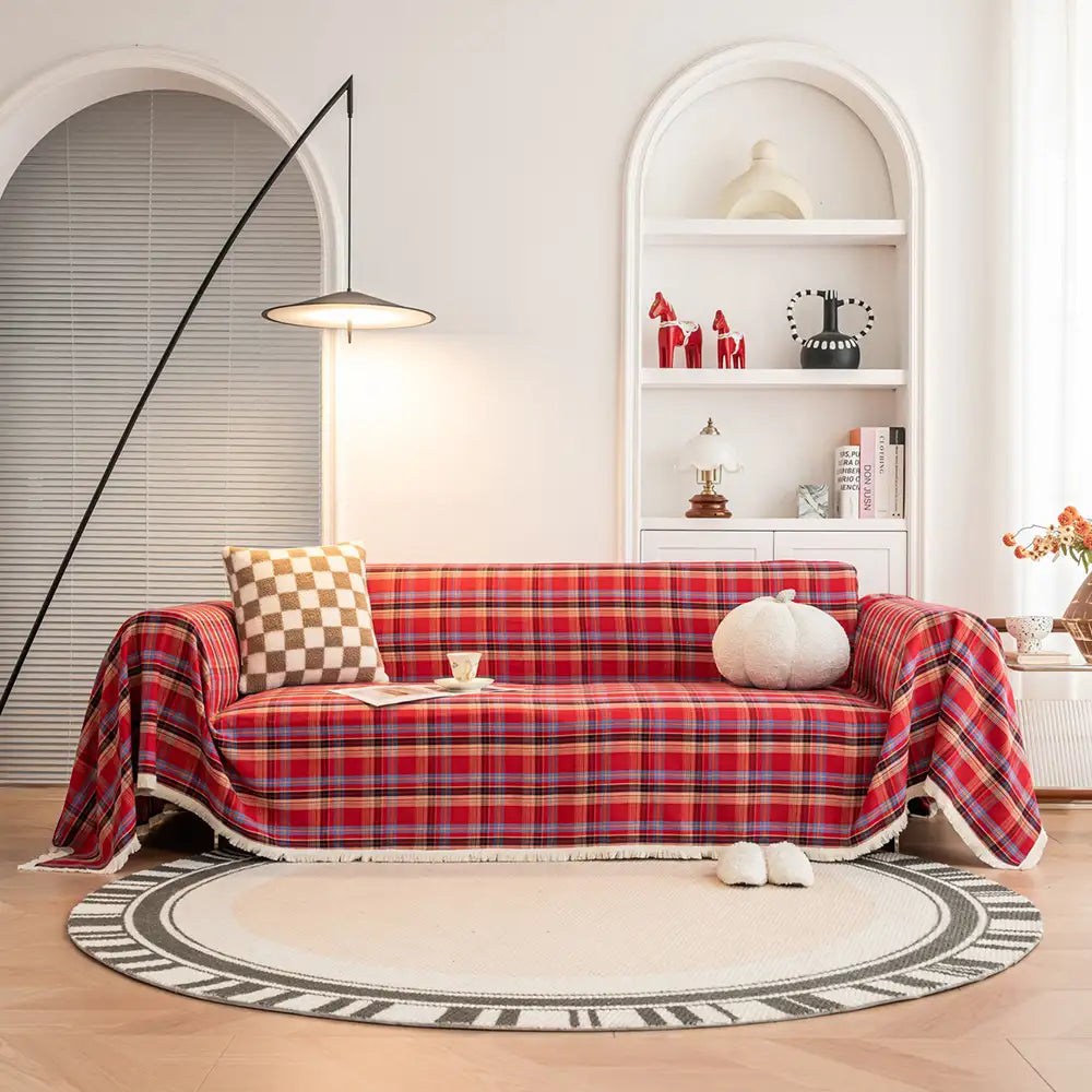 Festliche Karomuster Farbblock Sofa Dekoration Couchbezug