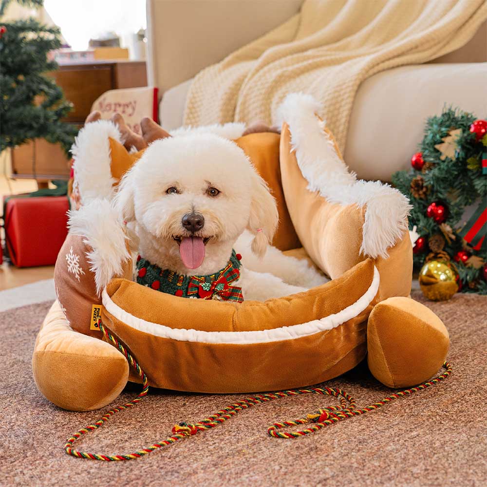 Festliches Gemütliches Hundebett aus Plüsch – Weihnachtsschlitten