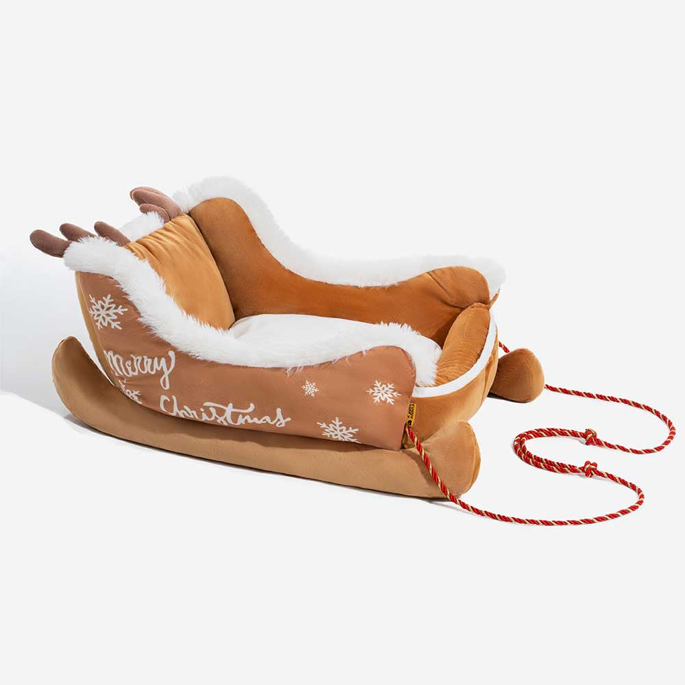 Festliches Gemütliches Hundebett aus Plüsch – Weihnachtsschlitten