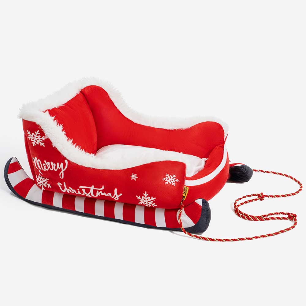 Festliches Gemütliches Hundebett aus Plüsch – Weihnachtsschlitten