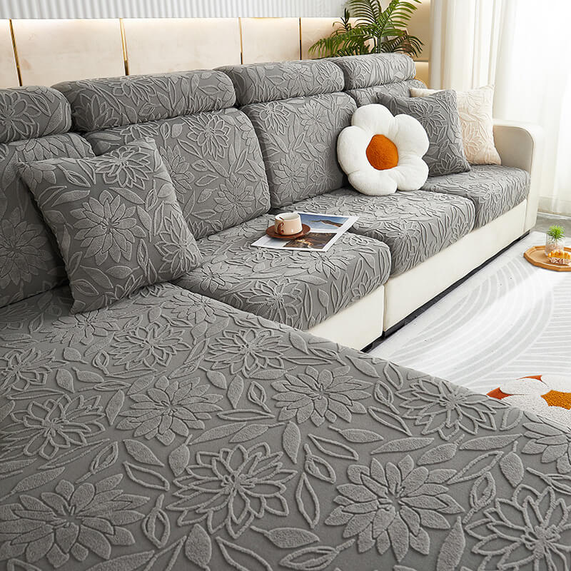 Stretch-Sofabezug aus floralem Samt Komplett umwickelbar Schonbezug für Couch