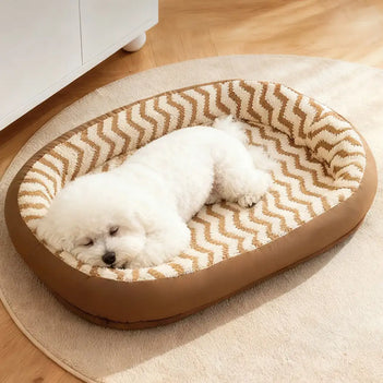 Geometrisches Wellenmuster Kunstleder Warm Abnehmbares und Waschbares Hundebett