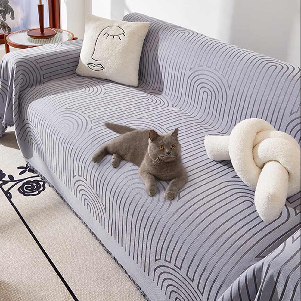 Minimalistisches Bogenmotiv kratzfester Chenille-Wurfsofa-Bezug