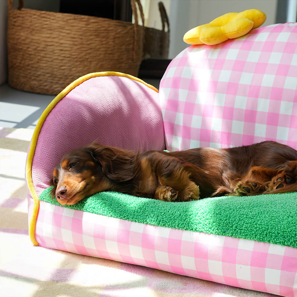 Charmantes rosa kariertes waschbares Sofa-Bett für Hunde und Katzen
