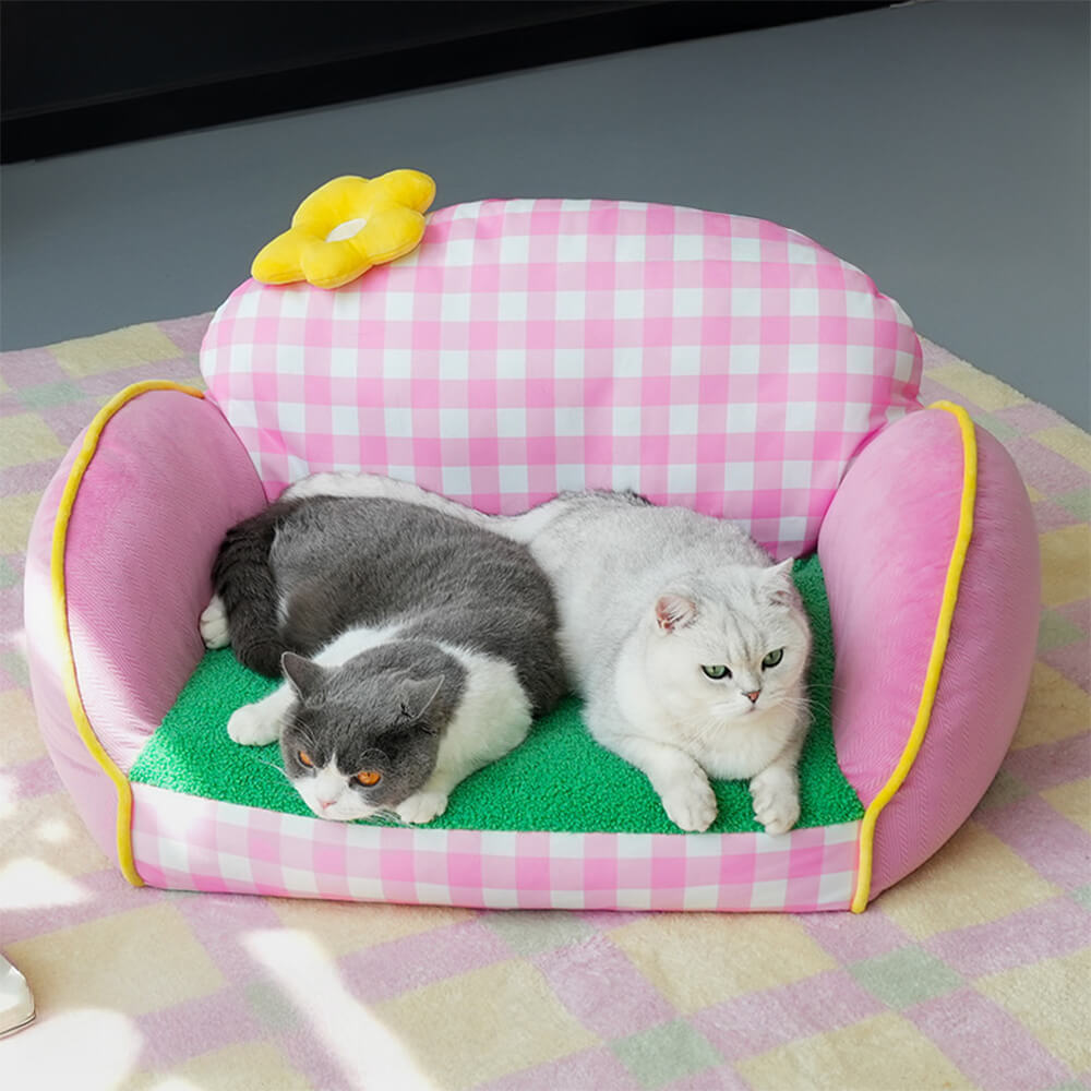 Charmantes rosa kariertes waschbares Sofa-Bett für Hunde und Katzen