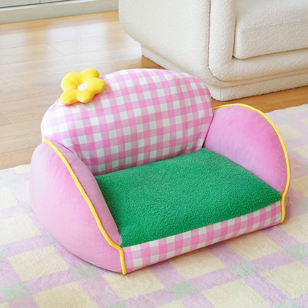Charmantes rosa kariertes waschbares Sofa-Bett für Hunde und Katzen