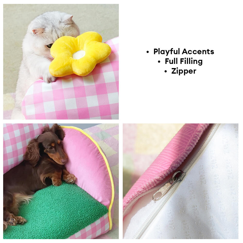 Charmantes rosa kariertes waschbares Sofa-Bett für Hunde und Katzen