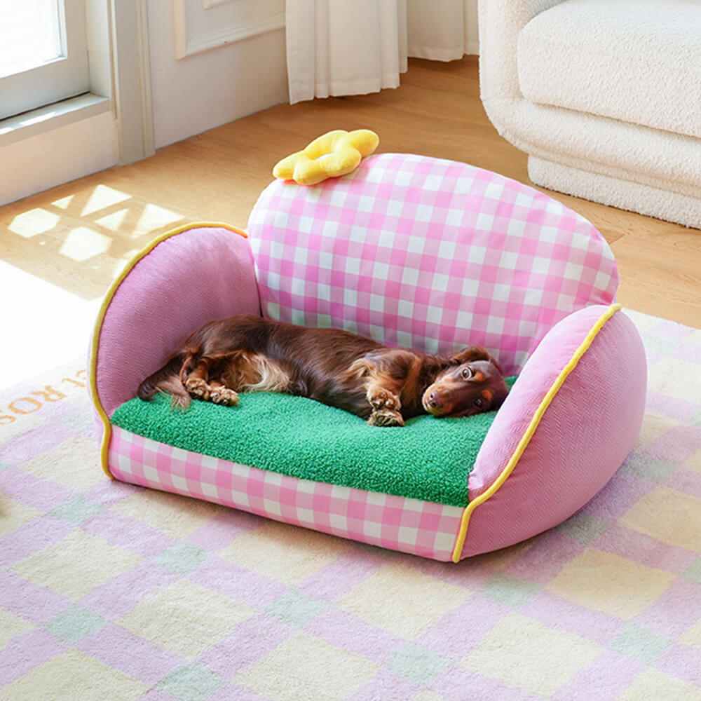 Charmantes rosa kariertes waschbares Sofa-Bett für Hunde und Katzen