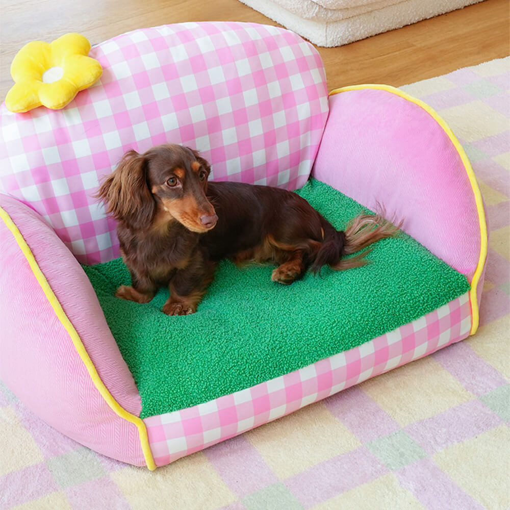 Charmantes rosa kariertes waschbares Sofa-Bett für Hunde und Katzen