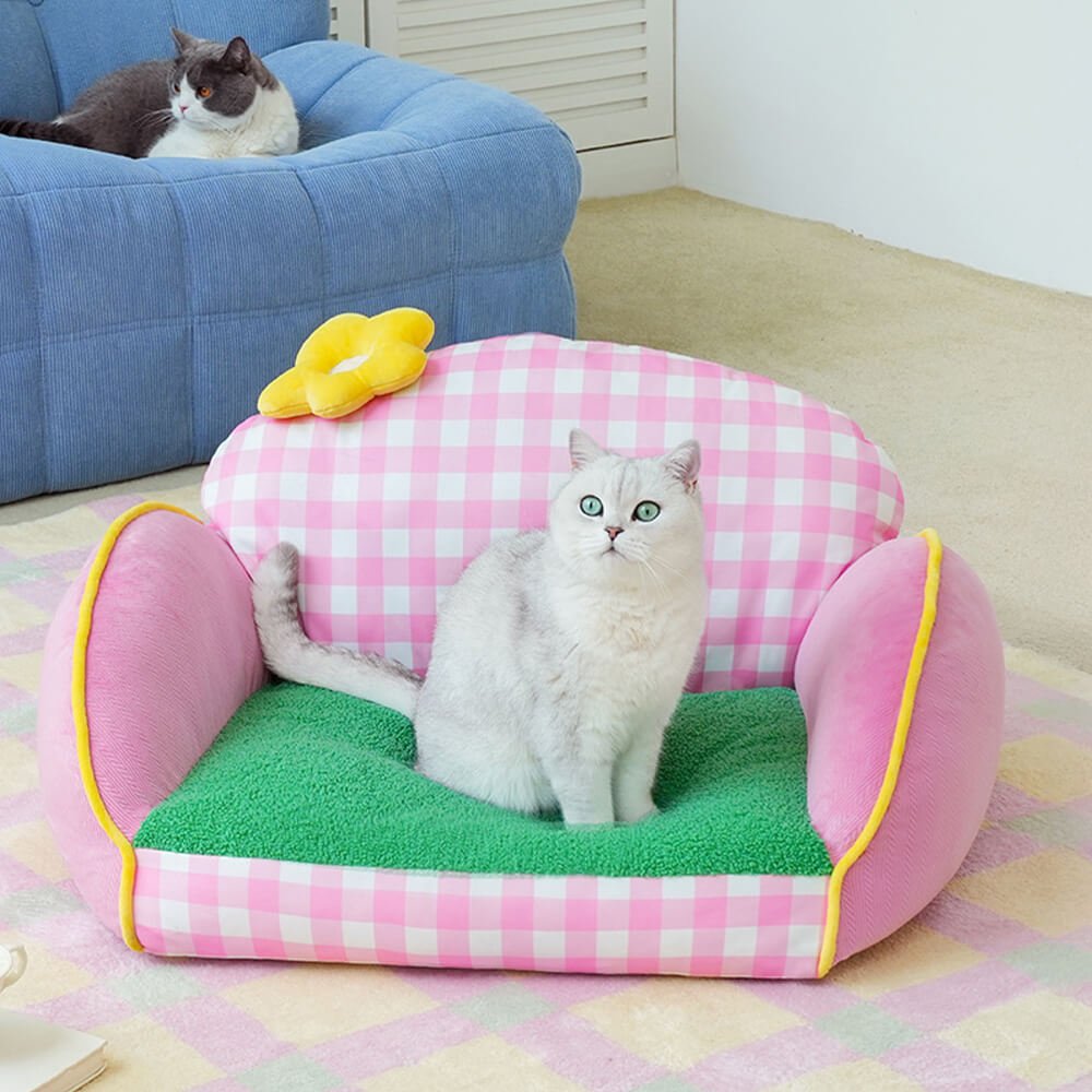 Charmantes rosa kariertes waschbares Sofa-Bett für Hunde und Katzen