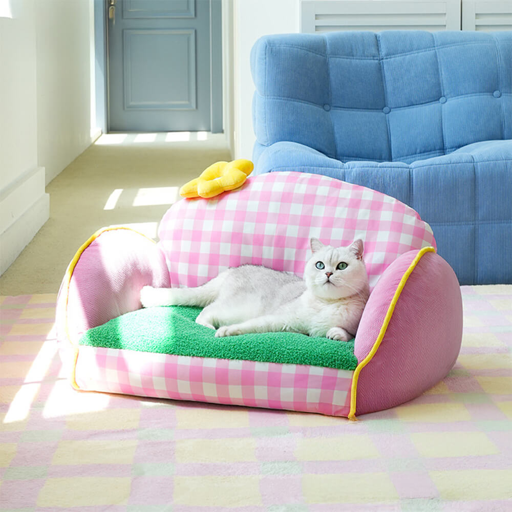 Charmantes rosa kariertes waschbares Sofa-Bett für Hunde und Katzen