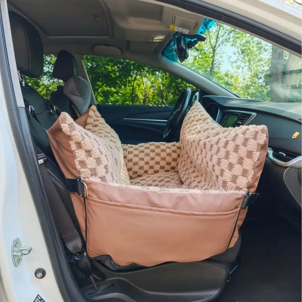 Schachbrett Kunstleder Sicherheits-Mittelkonsole Haustier Auto-Sitz und Träger 2-in-1