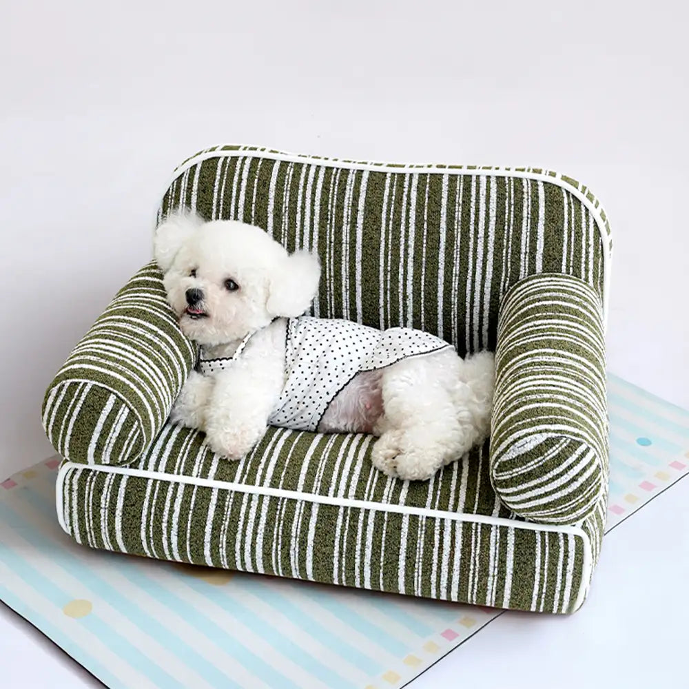 Chenille gestreiftes Jacquard-Samt-Hundebett für Welpen