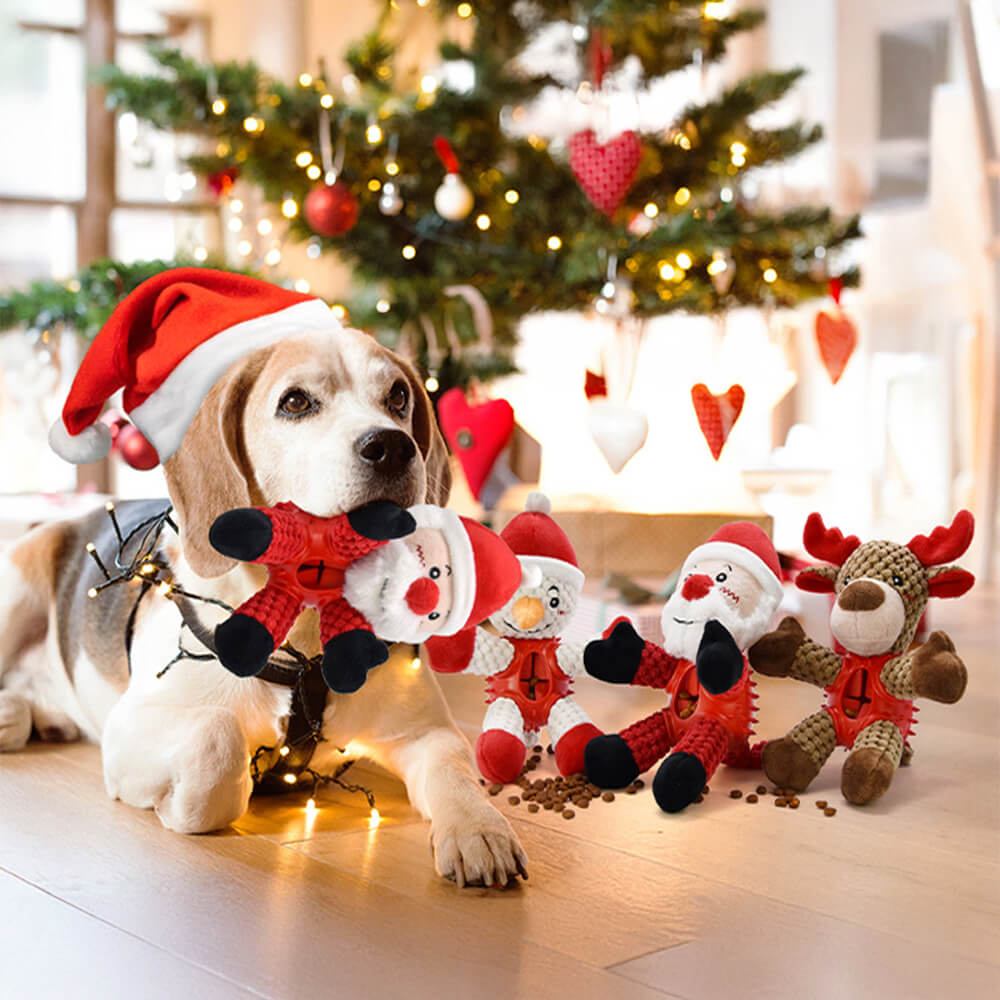 Weihnachtspuppe aus Gummi, langsame Fütterung Quietscher Interaktives Hundespielzeug