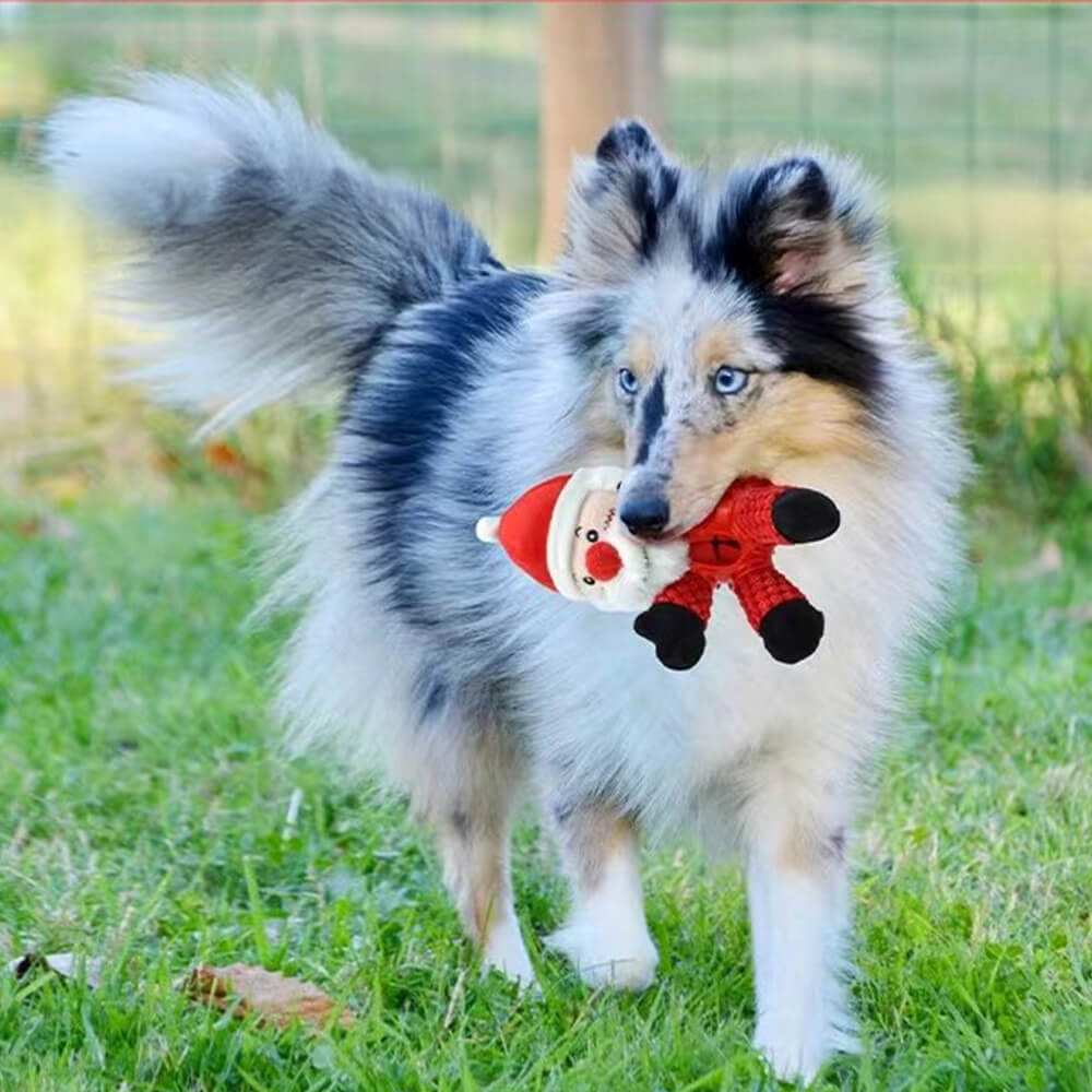 Weihnachtspuppe aus Gummi, langsame Fütterung Quietscher Interaktives Hundespielzeug