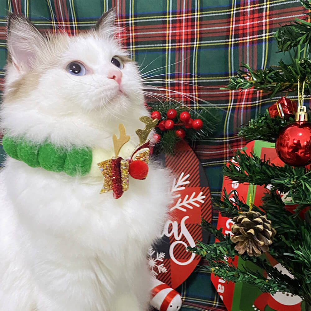 Weihnachts-Pom-Pom-Ball-Ornamente Verstellbares Hunde- und Katzen-Lätzchenhalsband