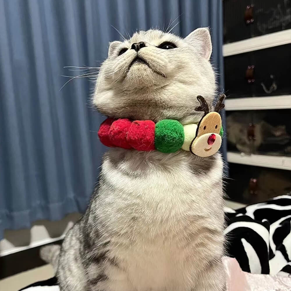 Weihnachts-Pom-Pom-Ball-Ornamente Verstellbares Hunde- und Katzen-Lätzchenhalsband