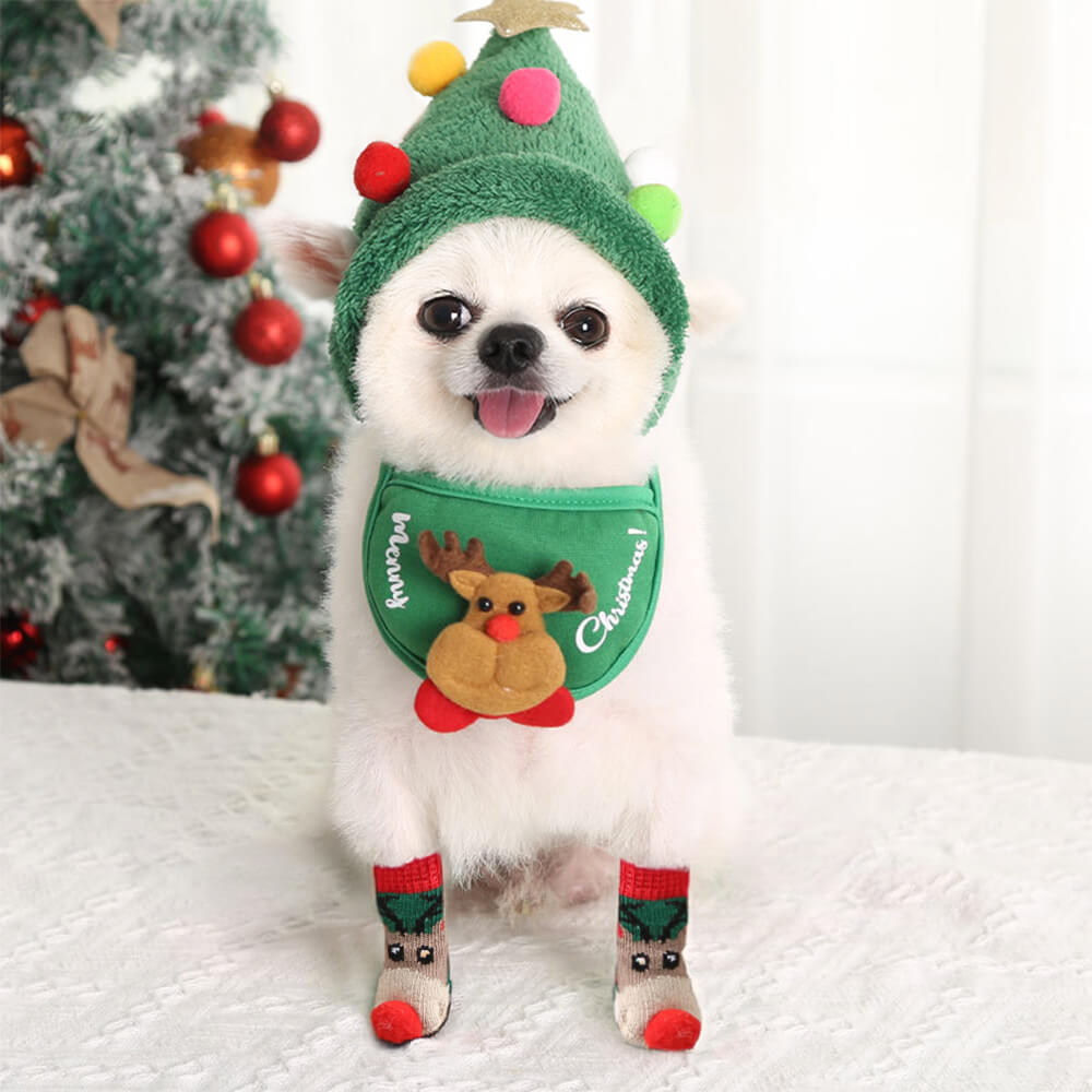 Weihnachts-Rentier-Outfit Lätzchen Mütze Socken Schuhe Zubehör-Set