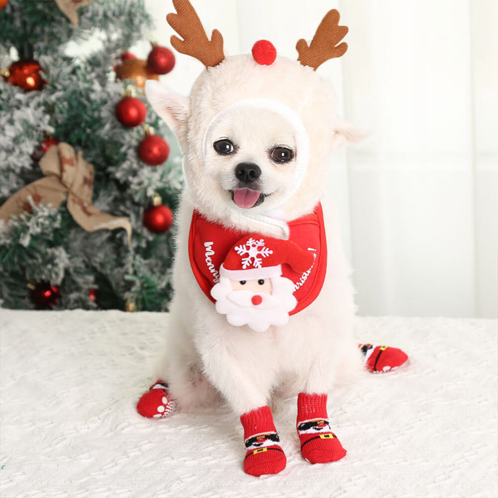 Weihnachts-Rentier-Outfit Lätzchen Mütze Socken Schuhe Zubehör-Set