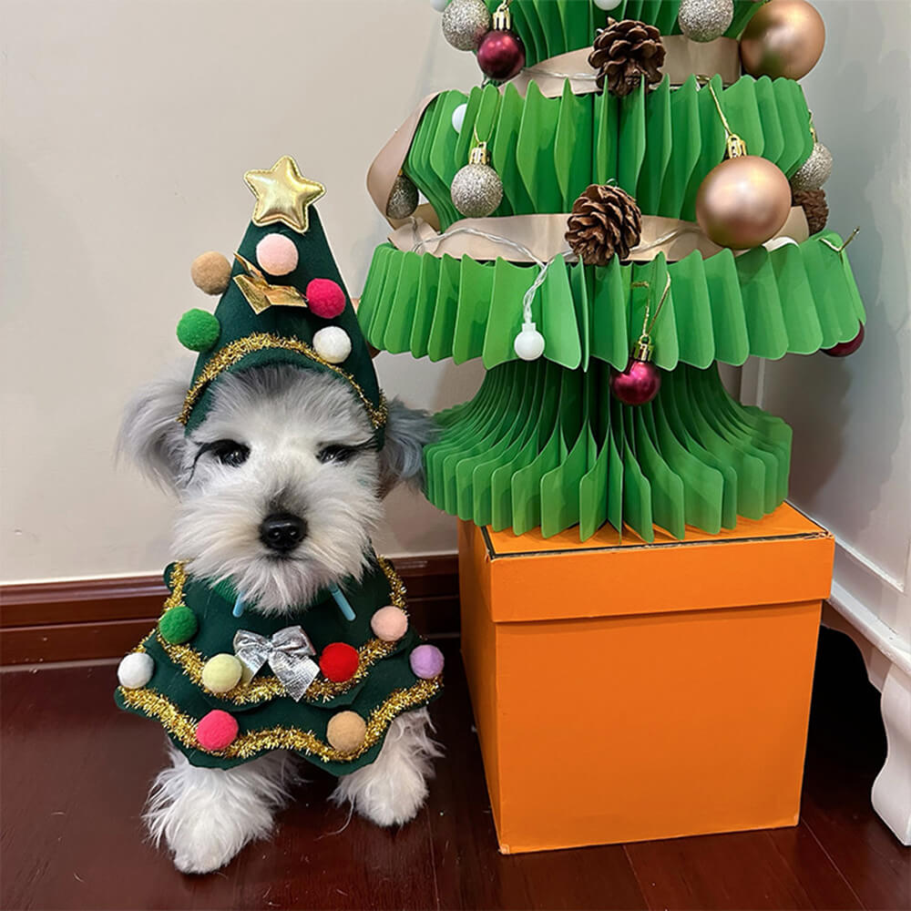 Weihnachtsbaum-Mütze Umhang Outfit Cosplay-Kostüm für Hunde und Katzen