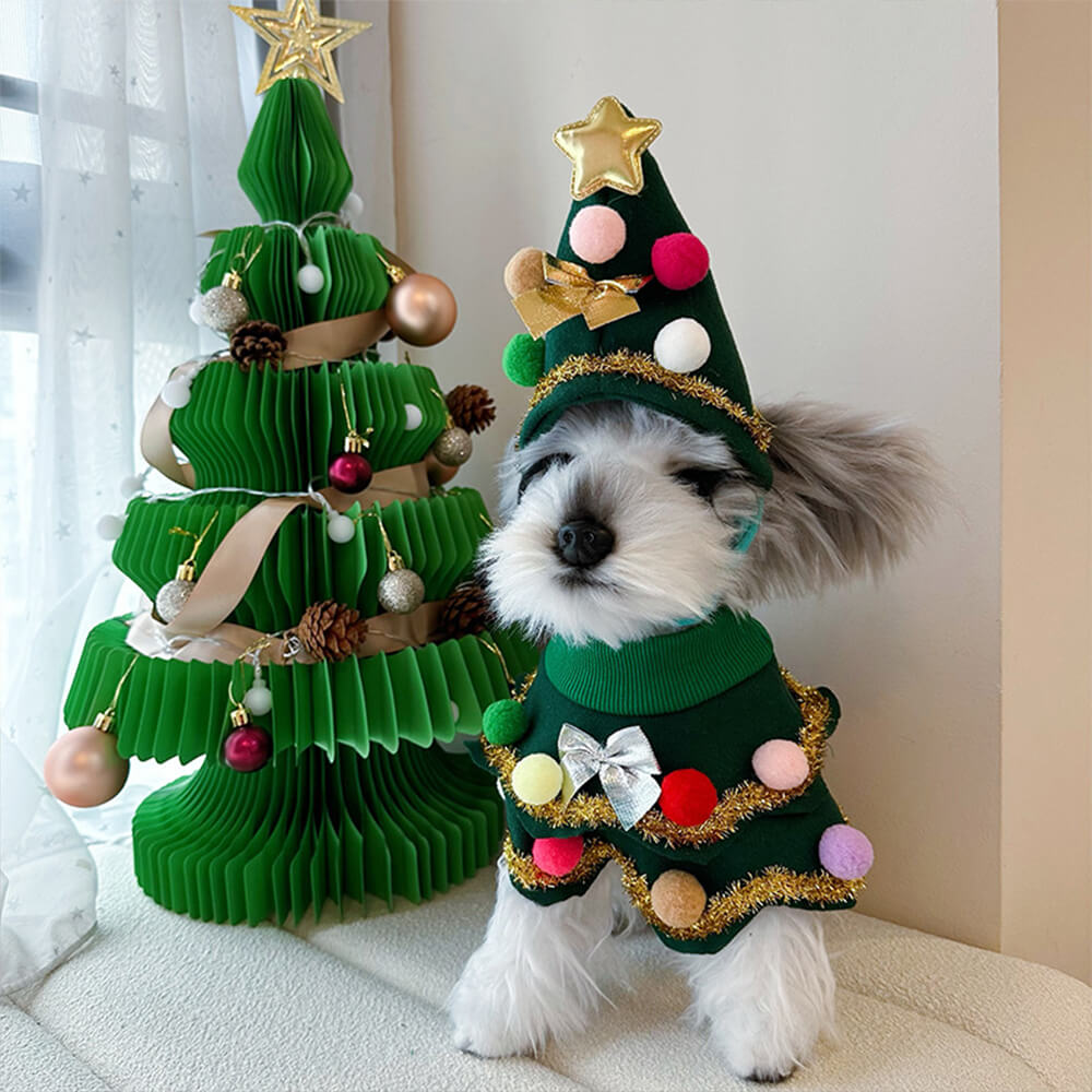 Weihnachtsbaum-Mütze Umhang Outfit Cosplay-Kostüm für Hunde und Katzen