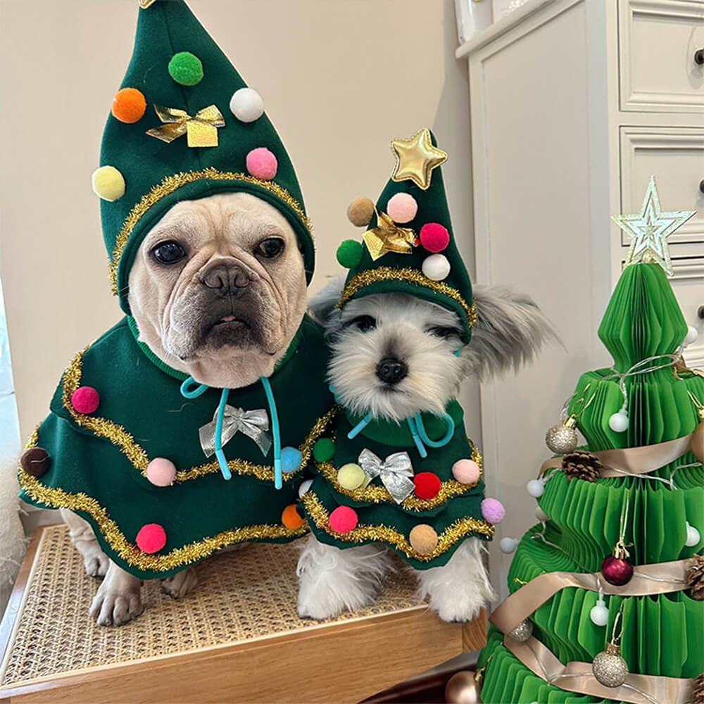 Weihnachtsbaum-Mütze Umhang Outfit Cosplay-Kostüm für Hunde und Katzen