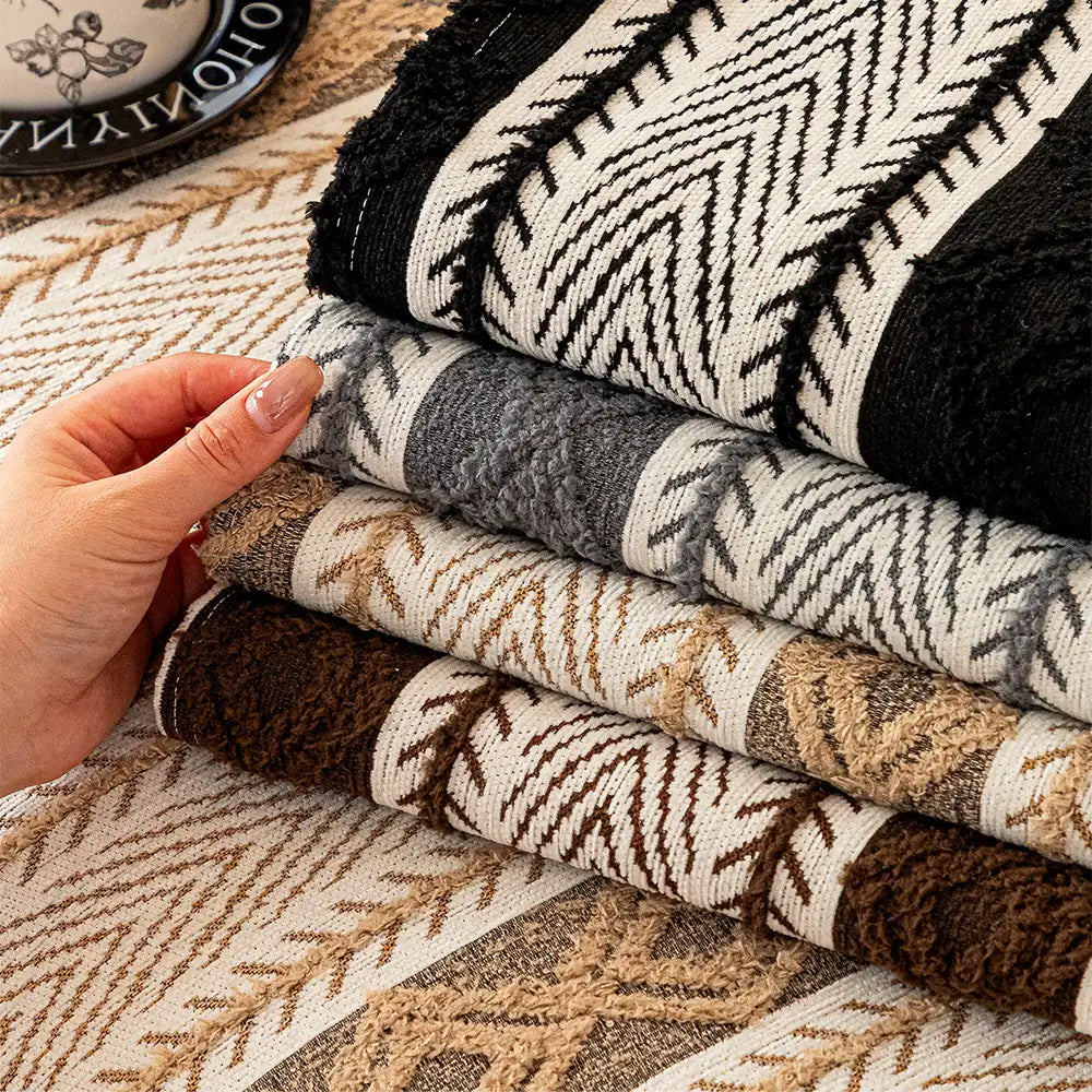 Farbblockiertes gestreiftes Chenille-Rutschfester Sofabezug - Für alle Jahreszeiten geeignet