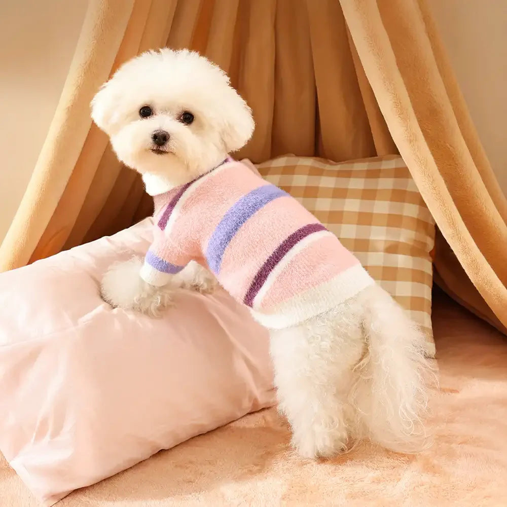 Farbblockierte gestreifte gefälschte Nerz-Fell-Warm-Dackel-Hundepullover geeignet für Welpen