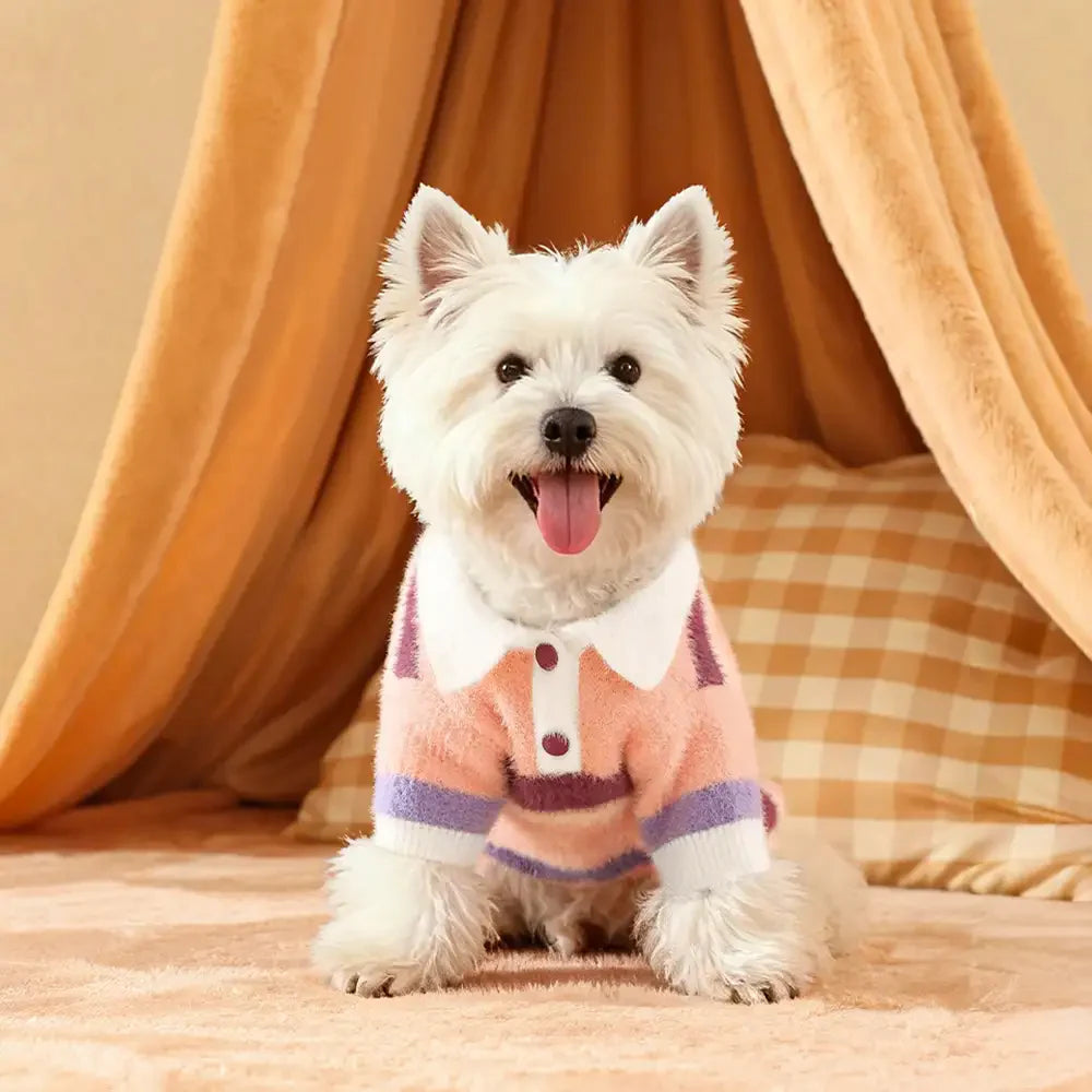 Farbblockierte gestreifte gefälschte Nerz-Fell-Warm-Dackel-Hundepullover geeignet für Welpen