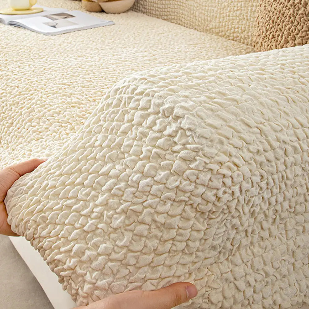 Cremefarbener Seersucker atmungsaktiver dehnbarer Vollabdeckungs-Magik Sessel Couchbezug
