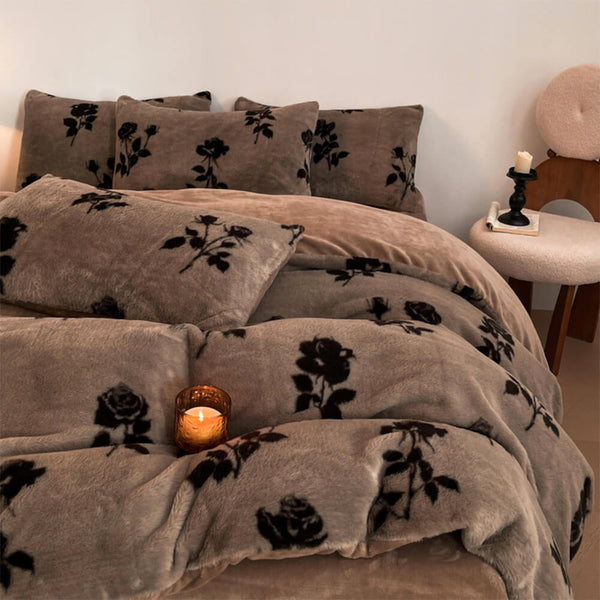 Deluxe-Bettlakenset aus Doppelseitigem Samt mit Blumenmuster und doppelter Wärme