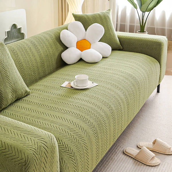 Elegante Fischgrät-Creme Ästhetik Elastischer Magic Sofaüberzug