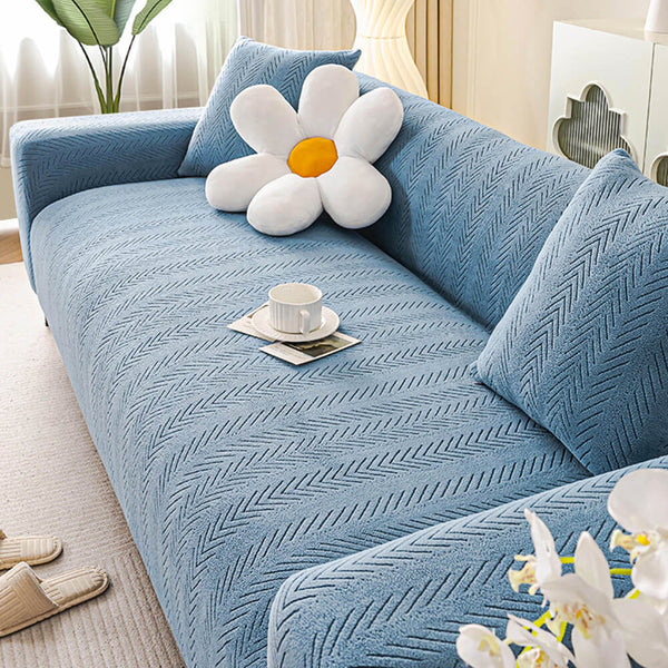 Elegante Fischgrät-Creme Ästhetik Elastischer Magic Sofaüberzug