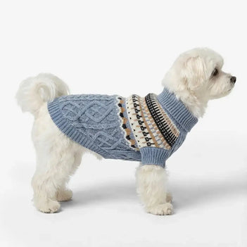 Fair-Isle-Muster gestrickter Leinen-Hundepullover mit klassischem Kragen