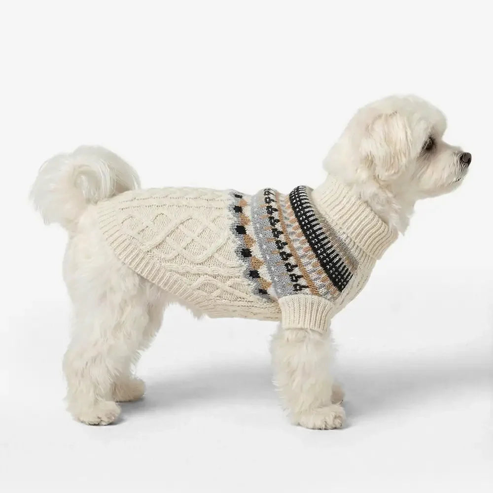 Fair-Isle-Muster gestrickter Leinen-Hundepullover mit klassischem Kragen